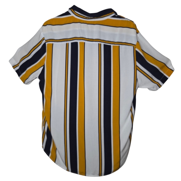 Cactus Men's Striped Button-Down Shirt in Yellow and Navy - Picture 2 of 3